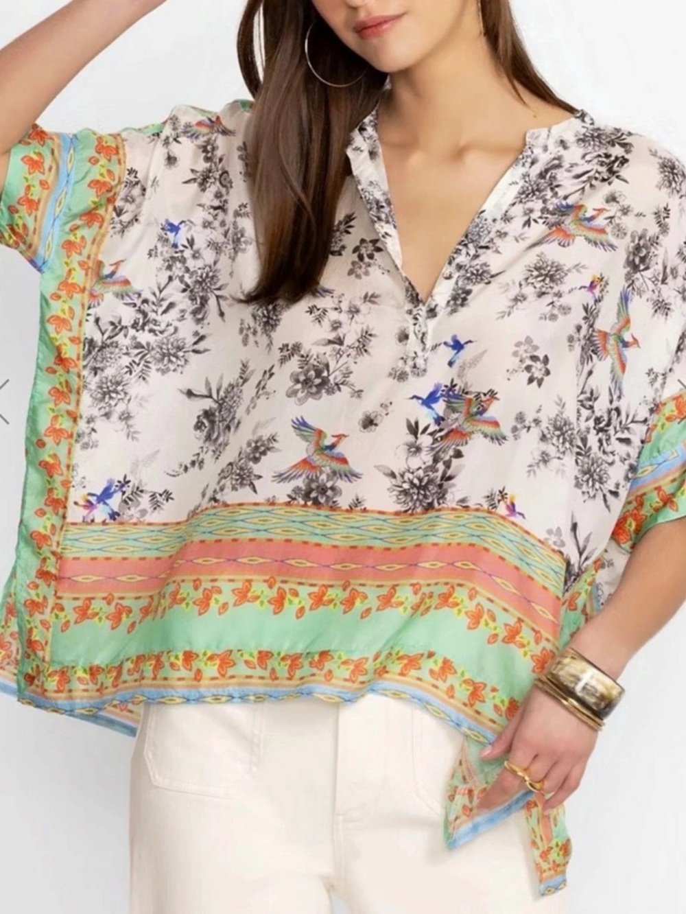 Johnny Was Dream Garden Floral Silk Blouse-Small